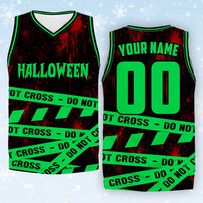 Front detail view of personalized basketball jersey