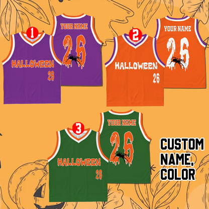 Front view of multicolor personalized basketball jersey halloween edition.