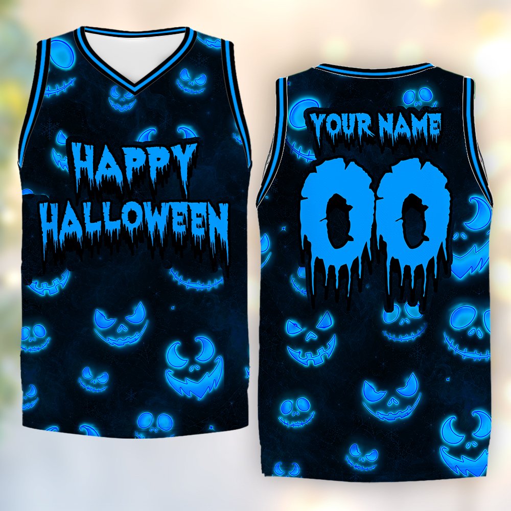 Third lifestyle view of the custom halloween basketball jersey in action.