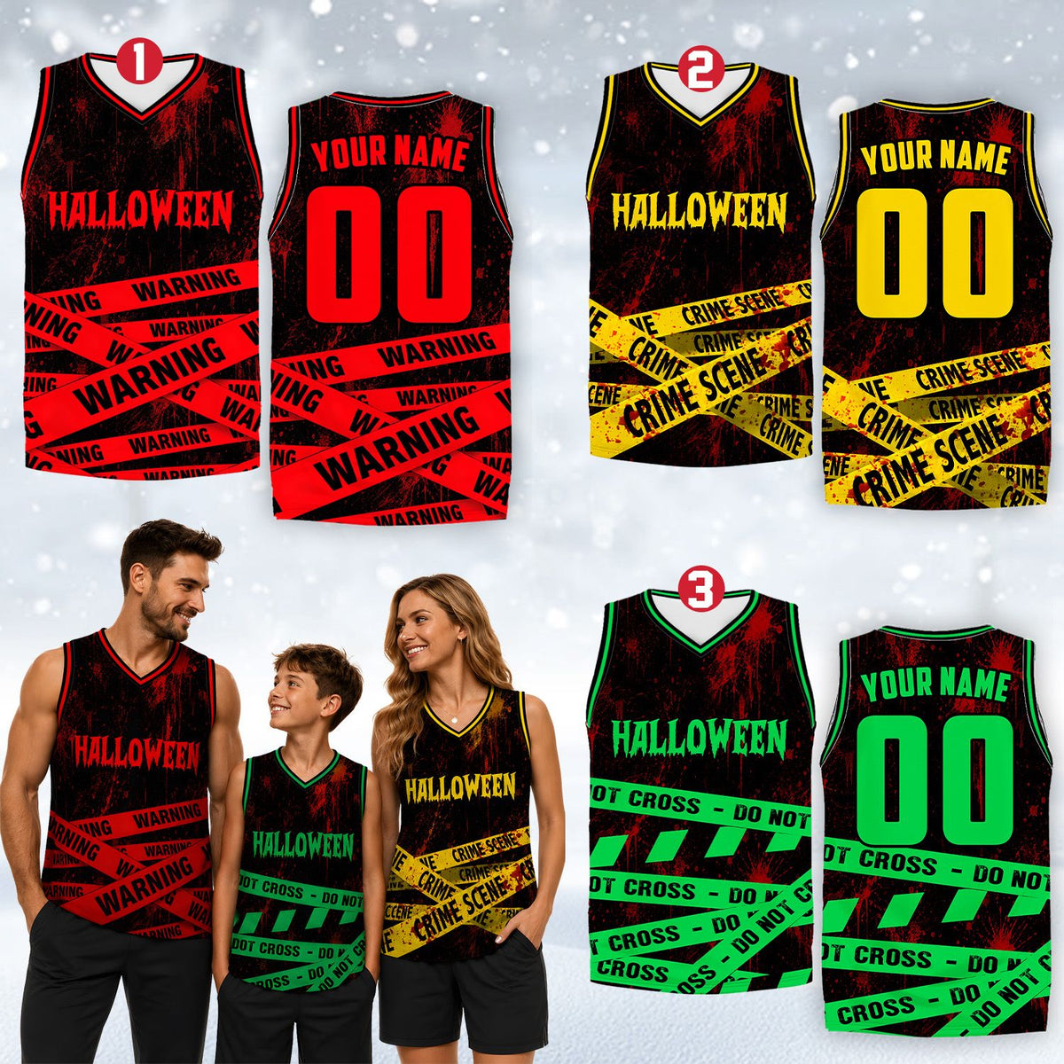 Side angle view of personalized Halloween basketball jersey