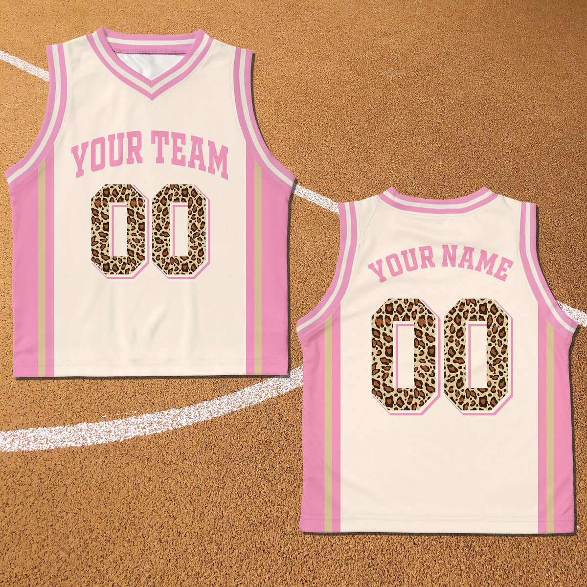 Classic white custom basketball jersey with leopard print accents