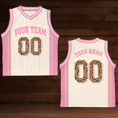 Full front view of the custom leopard print basketball jersey