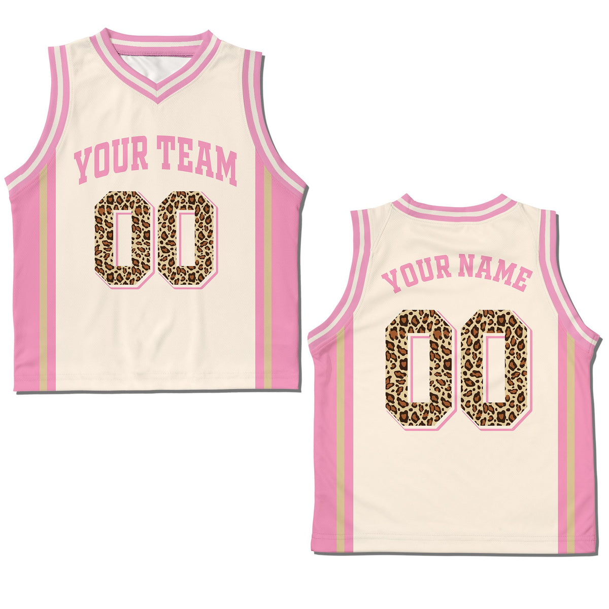 Custom leopard print basketball jersey featuring personalized name and number, main view