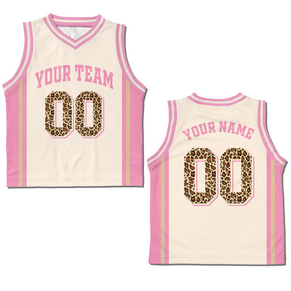 Custom leopard print basketball jersey featuring personalized name and number, main view