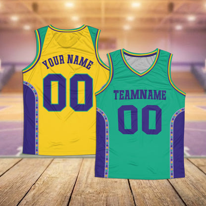 Additional front view of green custom Mardi Gras jersey
