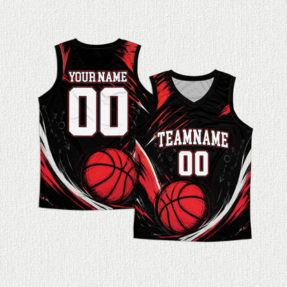 Personalized black sports basketball jersey with abstract splatter and custom name, main view