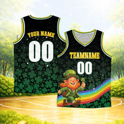 Front view of the St. Patrick's day basketball jersey in black with a custom name and number