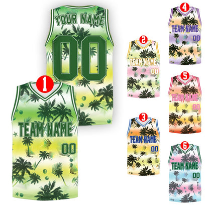 Multicolor tropical basketball jersey custom name front