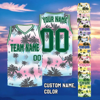 Tropical floral basketball jersey flat lay view
