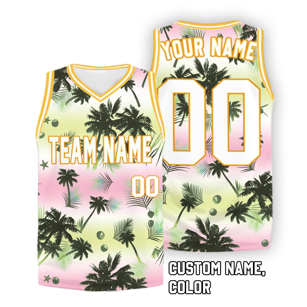 Personalized tropical floral basketball jersey front view
