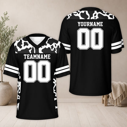 Front view of black animal print football jersey showing cheetah pattern