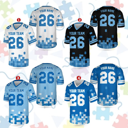 Alternate detailed front view of the autism football jersey design