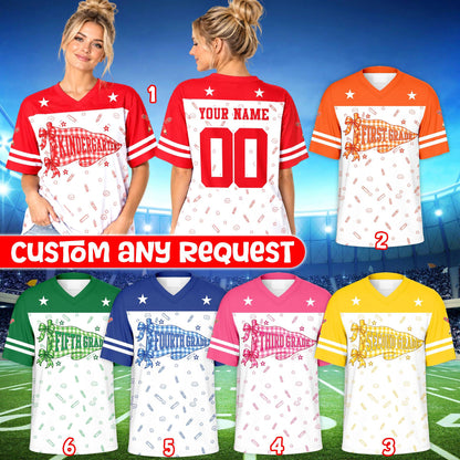 Back view of the multicolor personalized football jersey showing custom text