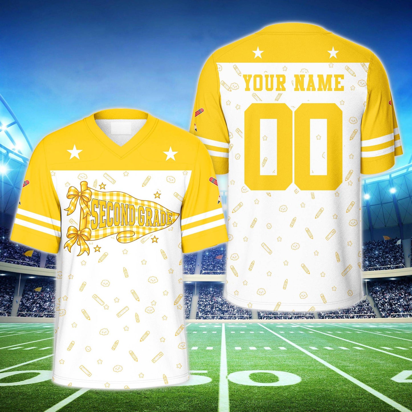 Back view of the yellow personalized football jersey with custom name and number