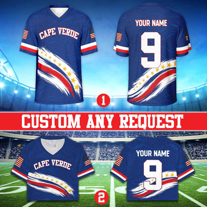 Alternate front view of the custom football jersey highlighting sleeve details