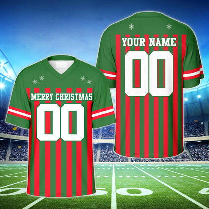 Second front view of the green festive custom football jersey