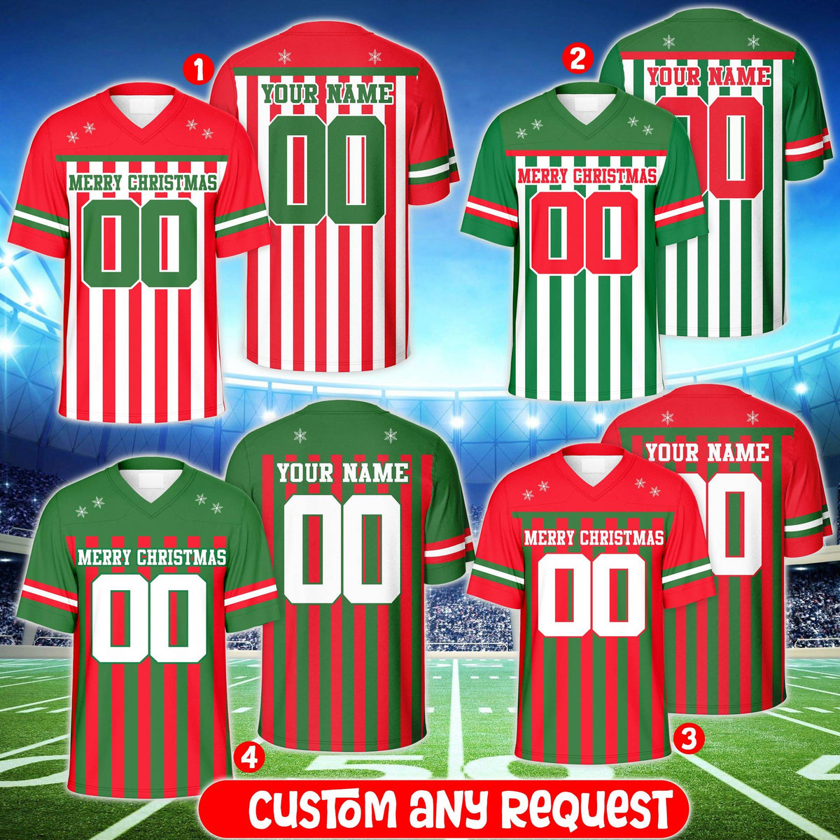 Multicolor view of the custom football jersey with festive details