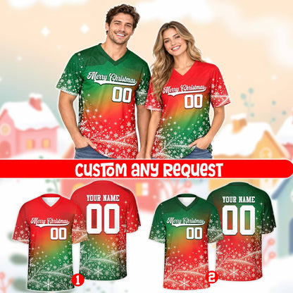 Alternate view showing the customized back details of the christmas football jersey