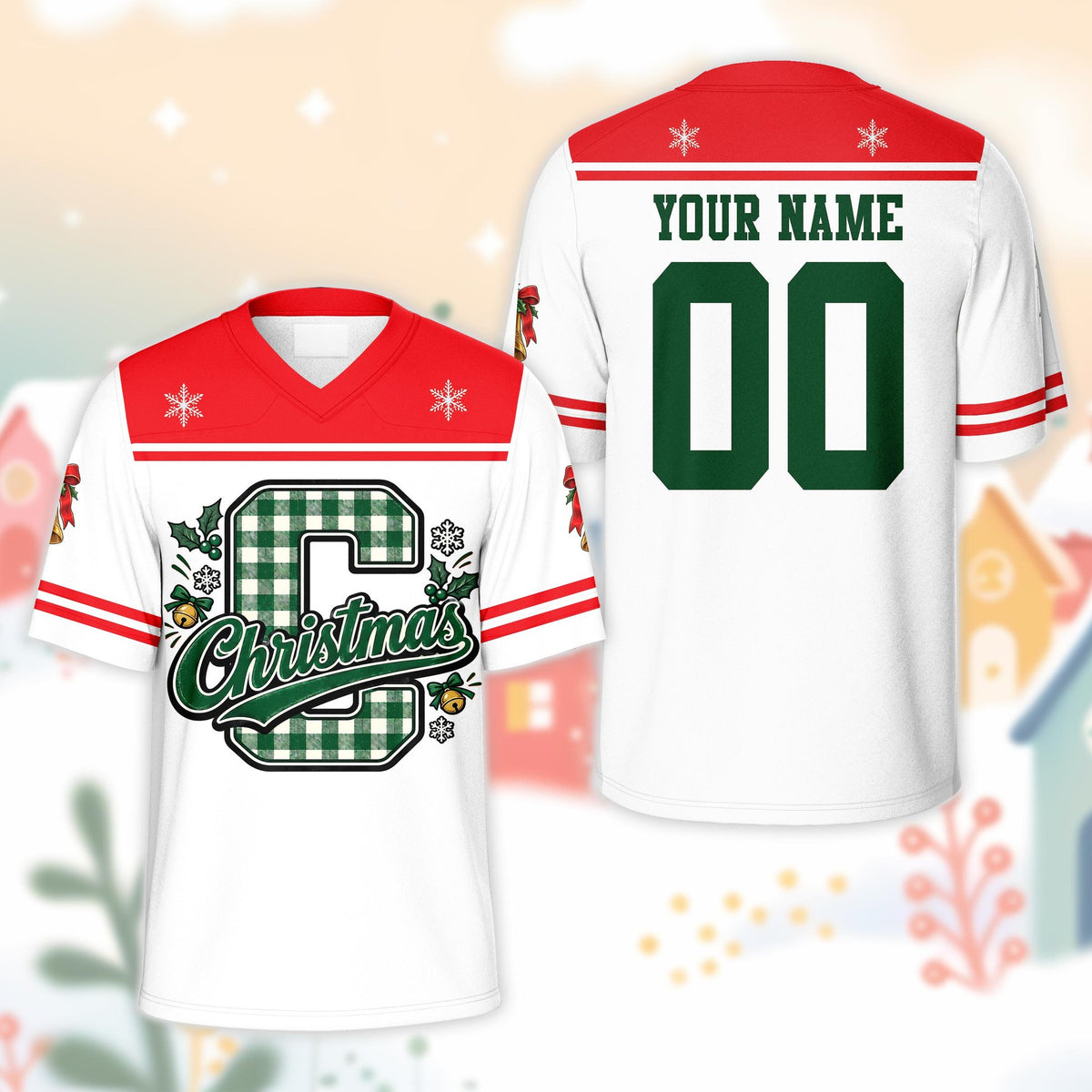 Personalized white christmas football jersey with custom name and number, main view
