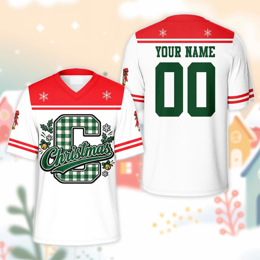 Personalized white christmas football jersey with custom name and number, main view