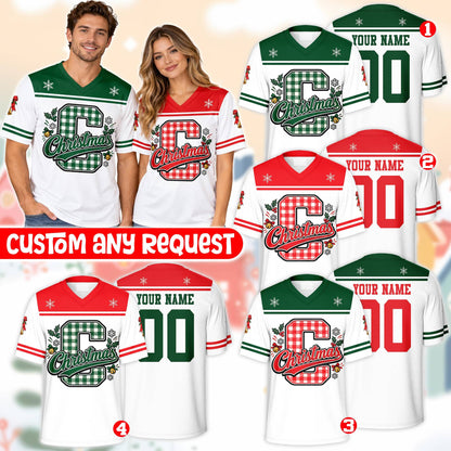White custom football jersey with festive elements, front view