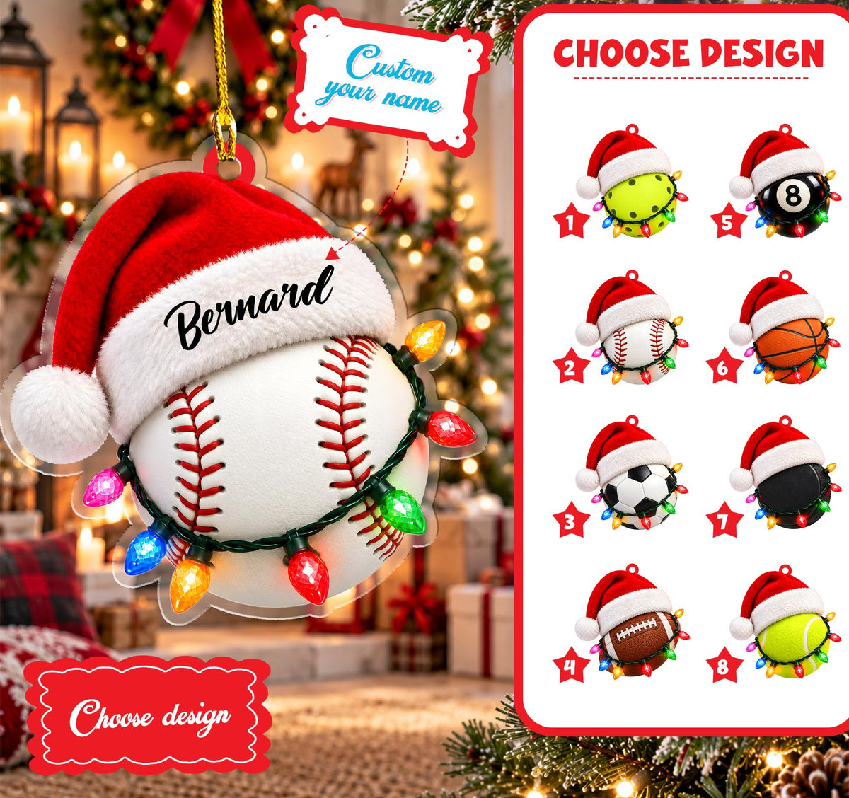 Second lifestyle view of the white personalized football jersey with holiday ornaments design