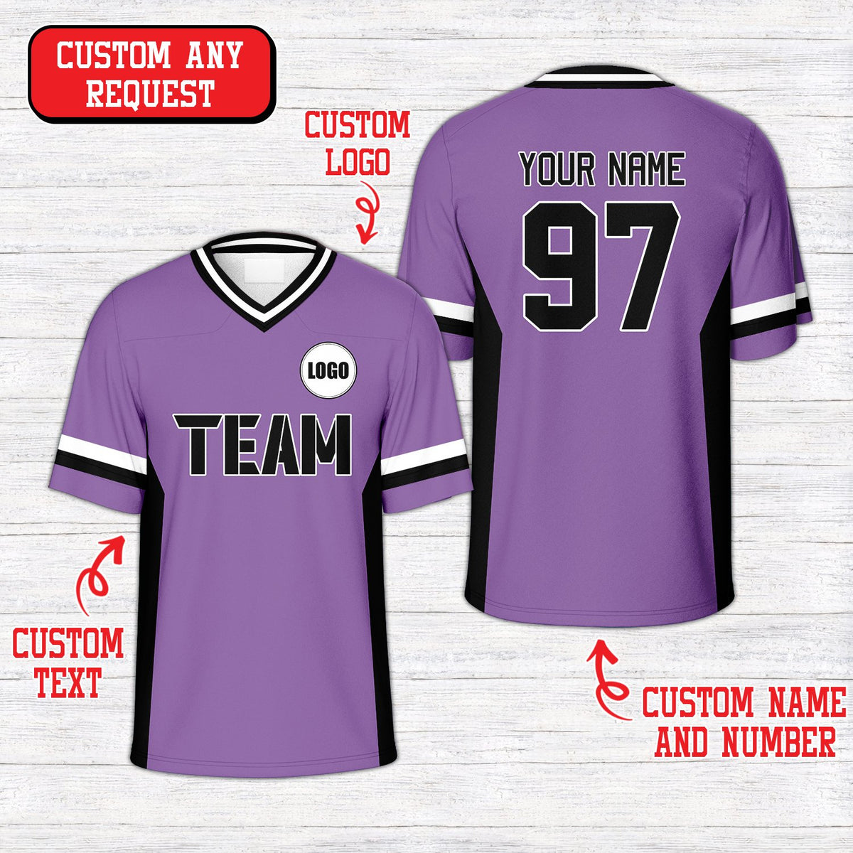 Purple concert football jersey with customized front detailing