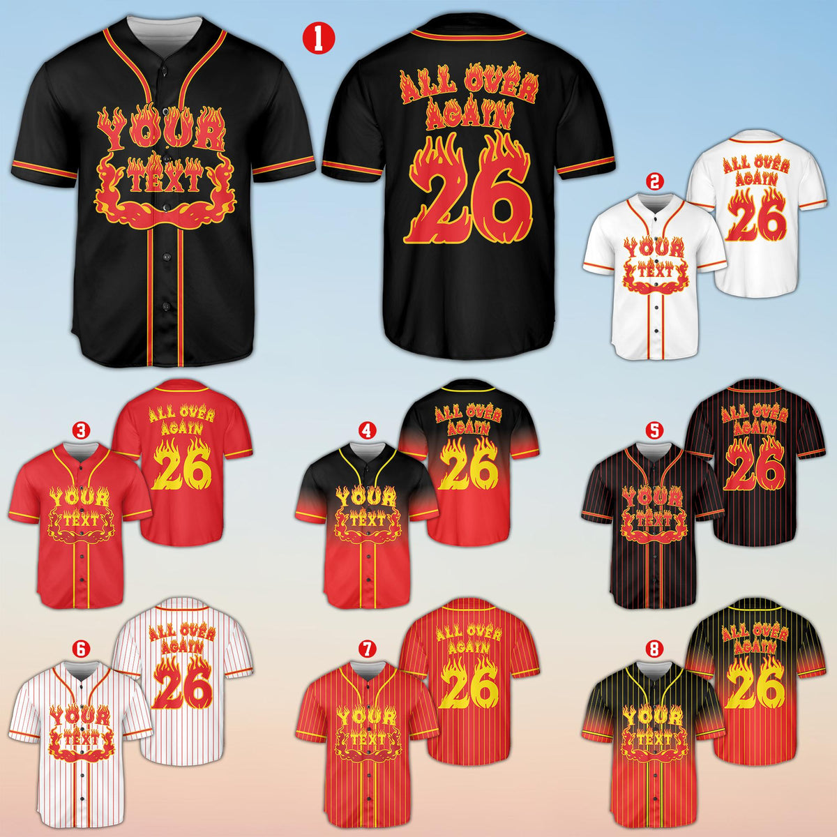 Black personalized football jersey with red flame graphics, alternate view
