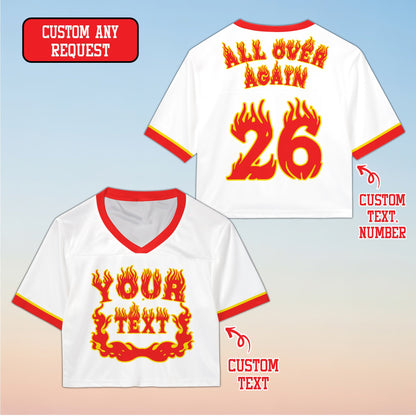 White flame football jersey with custom name and number, main view