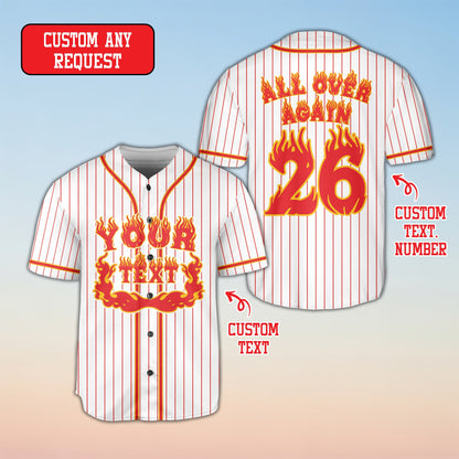 Alternative white personalized football jersey with flame graphics, front view