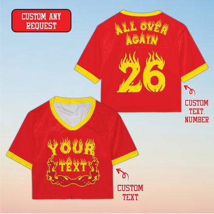Yellow flame football jersey with custom number, back view