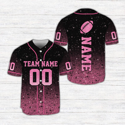 Personalized black glitter football jersey with custom name and number, front view