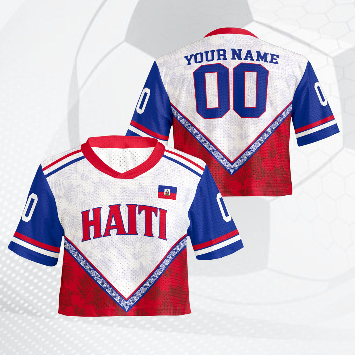 Red haiti football jersey showing V-neck design and national emblem