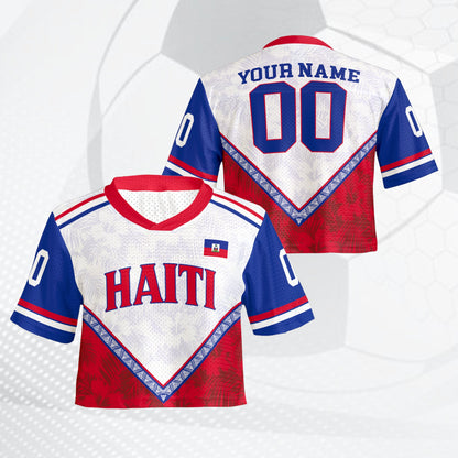 Red haiti football jersey with custom name and number, main front view