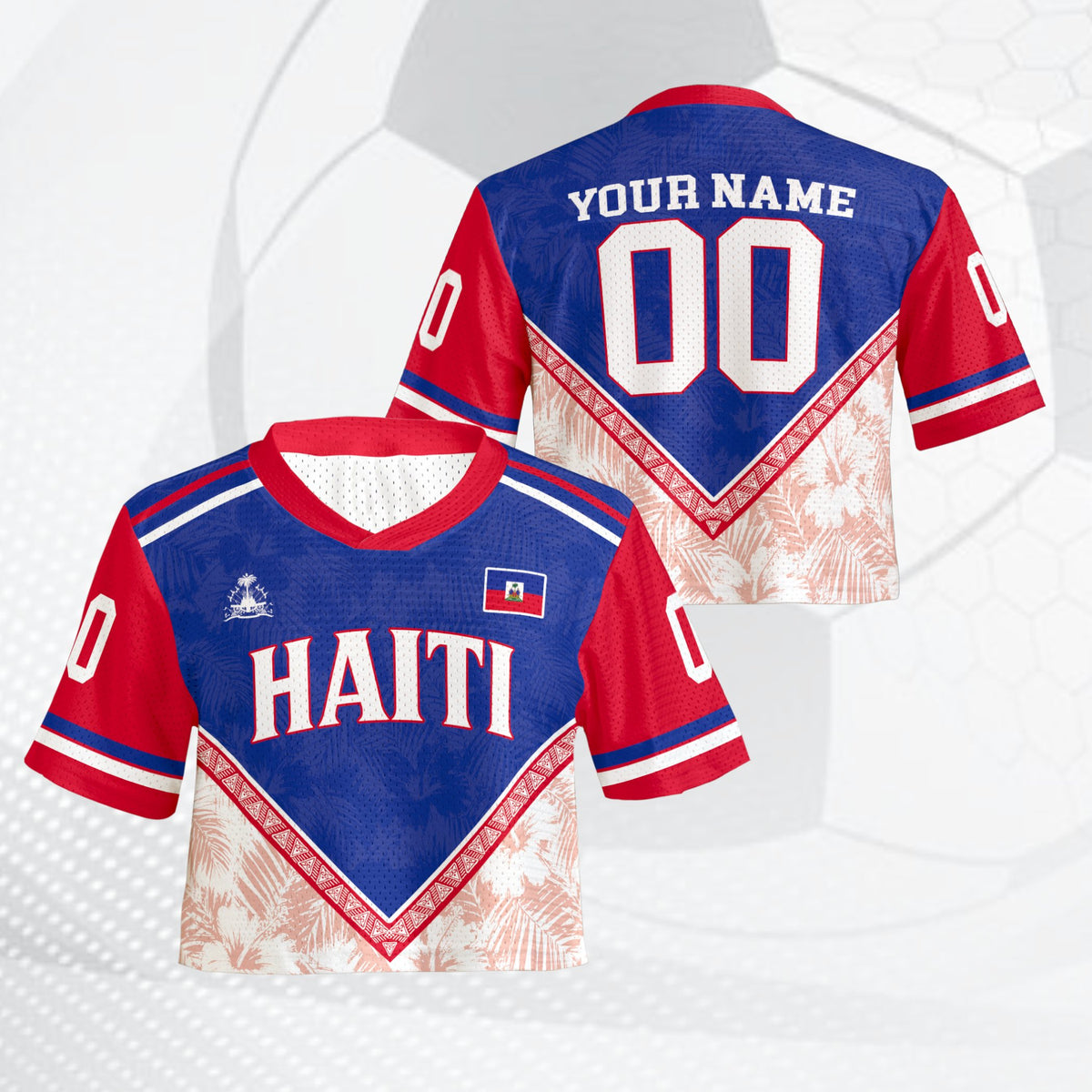 Red haiti football jersey detailed view of chest graphics