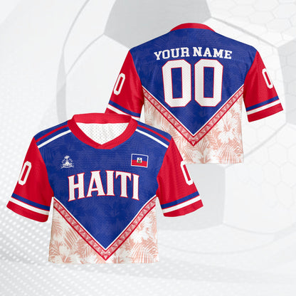 Red haiti football jersey detailed view of chest graphics
