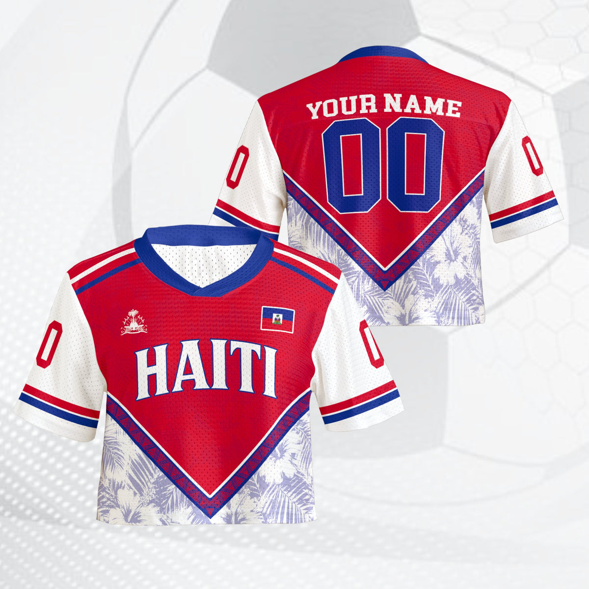 Red haiti football jersey front view showing block colors