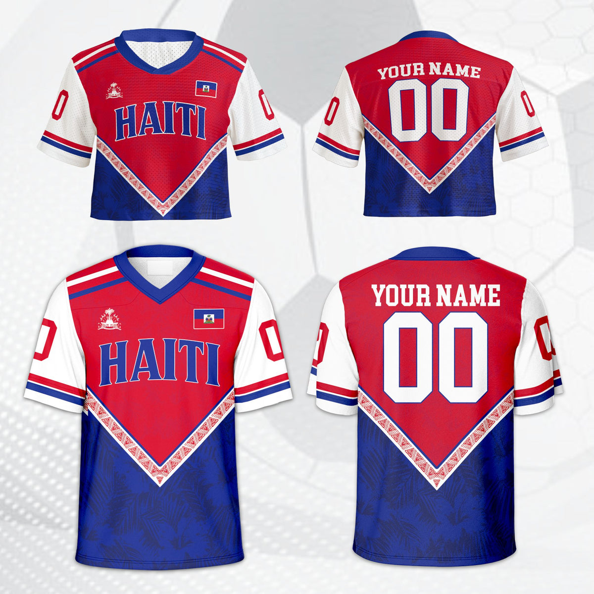Red haiti football jersey back view displaying custom name and number