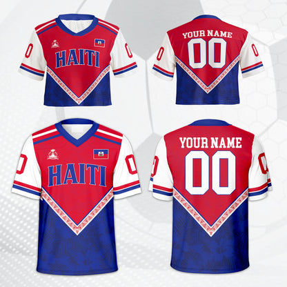 Red haiti football jersey back view displaying custom name and number