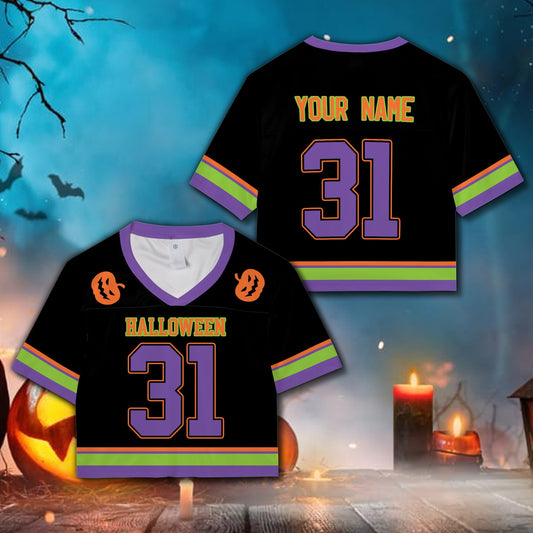 Black spirit halloween football jersey with custom name and number front view