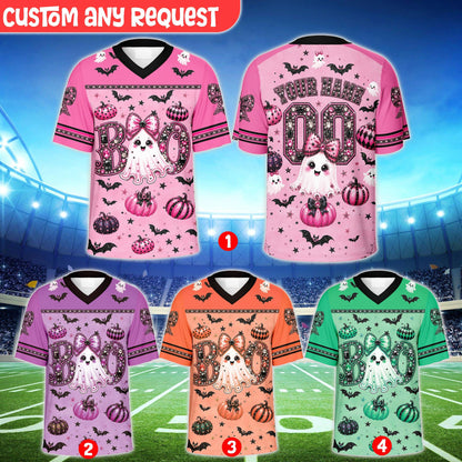 Side angle of personalized halloween football jersey