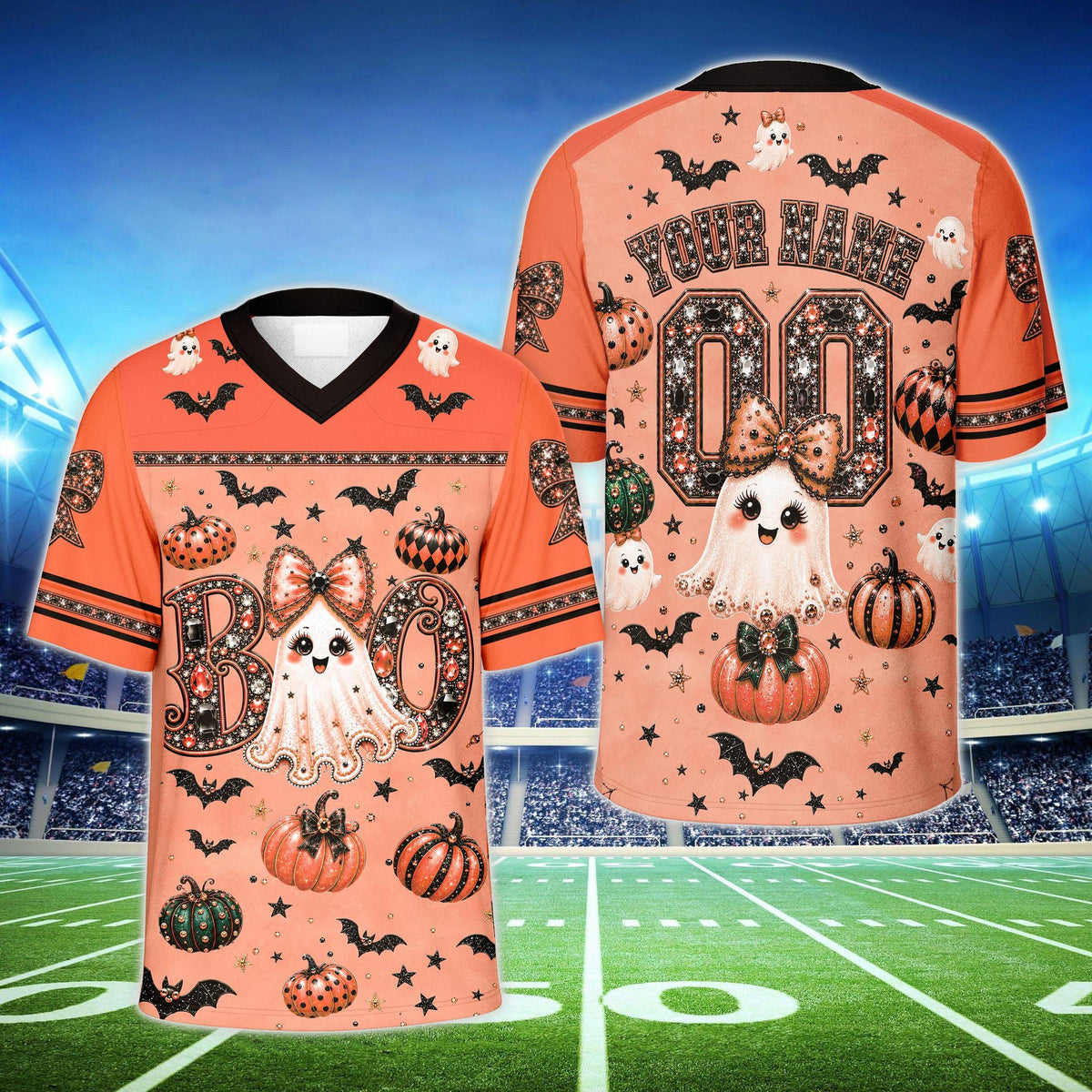 Back view of custom football jersey showing custom name and number