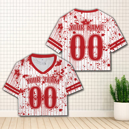 American football jersey halloween with red blood splatter and custom name, main view