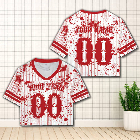 American football jersey halloween with red blood splatter and custom name, main view