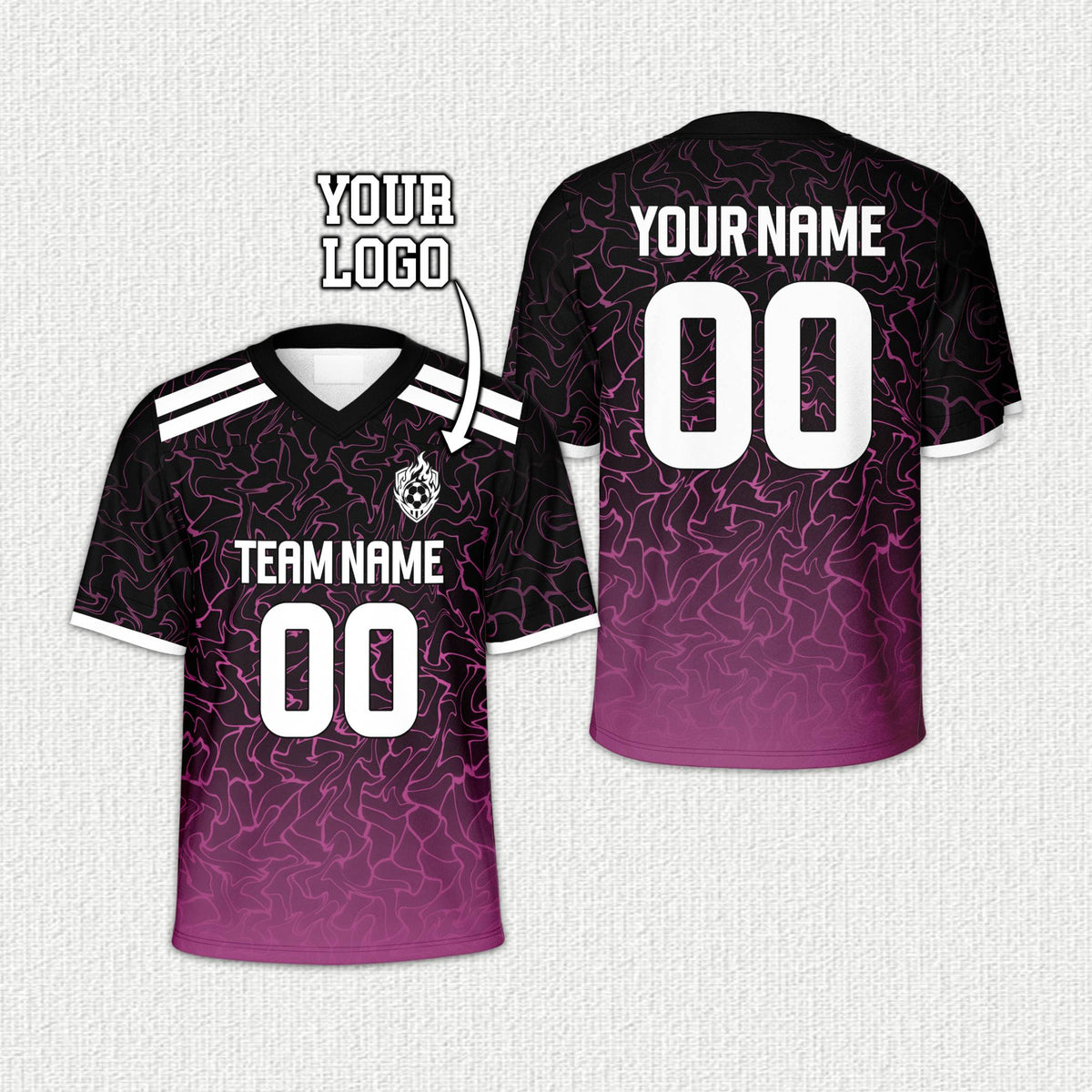 Personalized abstract football jersey in pink, front view