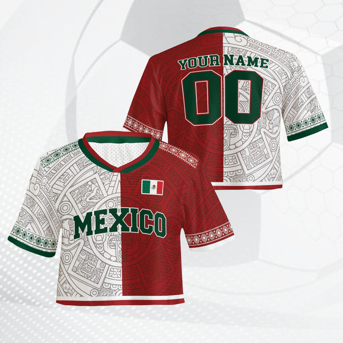 Alternative front view of the multicolor personalized Mexico football jersey