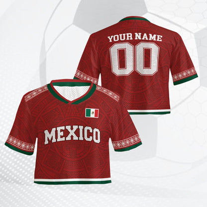 Front view of the red personalized Mexico football jersey with custom design