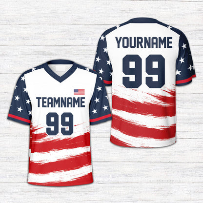 Front view of custom patriotic football jersey design variation