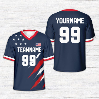 Navy patriotic football jersey with custom name and number, main view