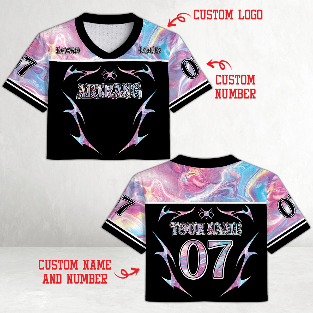 Black personalized football jersey with retro y2k tribal design